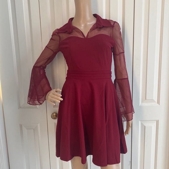 Amazon Essentials Dresses & Skirts - NWT Amazon Red Women Womens Dress Size Small. Sheer Bell Sleeves and Collar.
